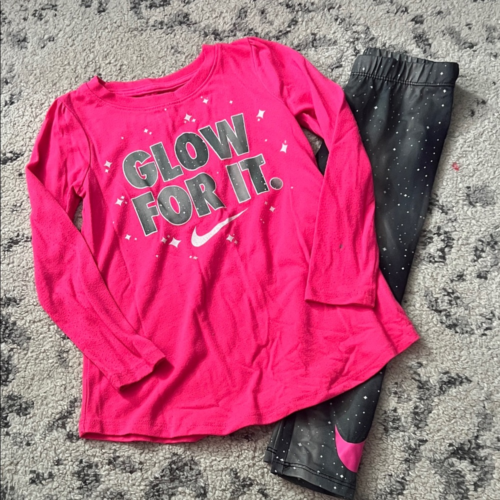 Nike Kids Glow Pink and Black Pajama Set